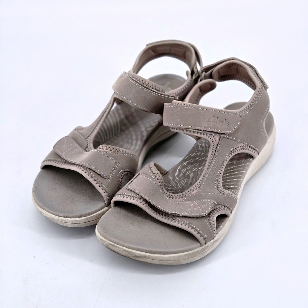 Clarks Cloudsteppers Mira Bay Stone Strappy Sport Comfort Sandals Women 8.5 WIDE